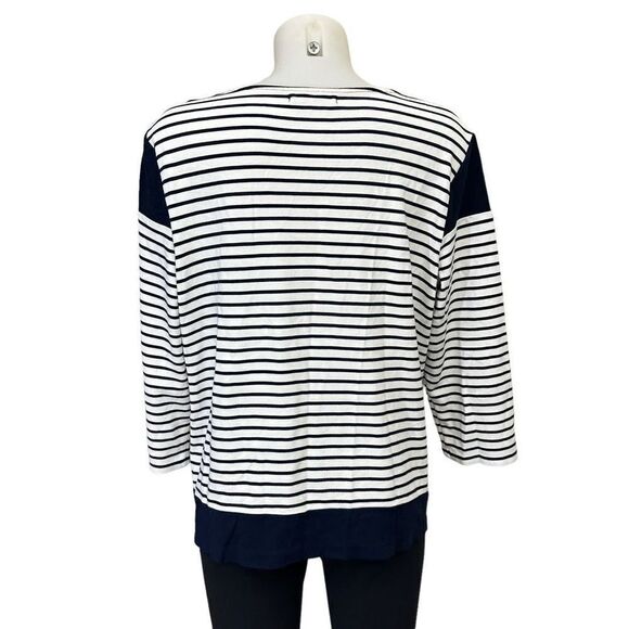 Ralph Lauren Navy Striped Top Womens Nautical Gold Shoulder Buttons Knit sz XL - Picture 5 of 9